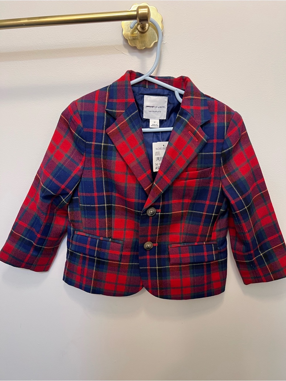 Janie and Jack Red & Navy Plaid Blazer Jacket